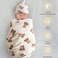 LifeTree Muslin Swaddle Blankets Muslin Baby Swaddle Blanket and Hat Set with Birth Announcement Card Newborn Unisex Receiving Blankets Bear Pattern