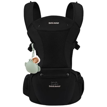Bebamour Baby Carrier with Hip SeatAllPosition Breathable Mesh Hip Seat Carrier 036Months with Head Hood 3 PCS Teething Pads Waist ExtenderStorage Bag Pacifier CaseBlack