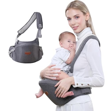 SUNVENO Baby Hip Seat Carrier Ergonomic Waist Seat with Adjustable Strap Pockets Soft Base Front Carrier for 336 Month Baby Grey