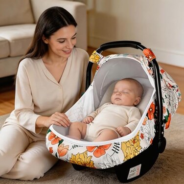 Pea Pod Car Seat Covers for Babies Breathable Mesh Canopy with KickProof Soft Stretchy Protection Newborn Stroller Carrier Covers for Girls Retro Floral
