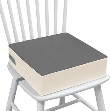 Eiury Toddler Booster Seat for Dining Table Booster Seat for Kitchen Chair Waterproof PU Cushion with Adjustable Buckle Straps NonSlip Bottom Easy Clean Portable Seat CushionDark GreyWhite