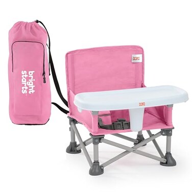 Bright Starts Pop N Sit Portable Booster IndoorOutdoor Use Floor Seat with Feeding Tray Pink 6 Mos 3 Yrs