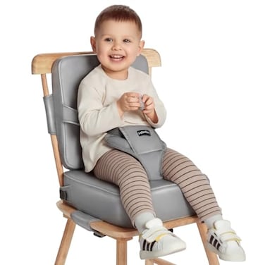 HOMEAL Toddler Booster Seat for Dining Table with Backrest and Adjustable Straps Breathable Booster Seat for Kitchen Chair Portable NonSlip Bottom Booster Seat for Table Light Grey