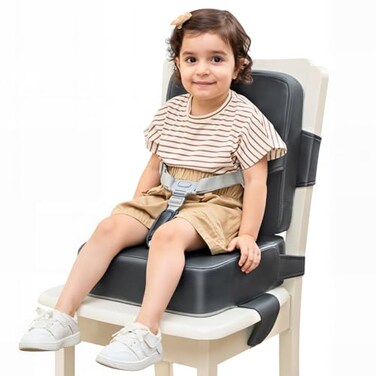HOMEAL Booster Seat for Kitchen Chair Toddler Booster Seat for Dining Table Dining Seat with Adjustable Straps NonSlip Base Breathable Fabric Dark Gray