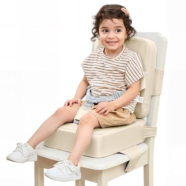HOMEAL Toddler Booster Seat for Dining Table Toddler Dining Cushion with Wipeable Surface Booster Seat for Kitchen Chair with EasyInstall Straps Breathable Fabric Beige
