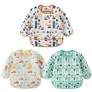 HaimoBurg 3 Pcs Waterproof Long Sleeves Baby Bibs Weaning Smock Bib 324 Months