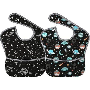 Qwalnely Space Bibs Baby Stuff 2Packs for 624 Months Waterproof Washable Fabric Space