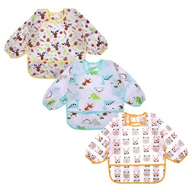 Accmor 3 Pack Long Sleeve Bibs Baby Smock Waterproof Sleeved Bib Smock for Baby Toddler 624 Months