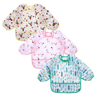 Accmor 3 Pack Long Sleeve Bibs Baby Smock Waterproof Sleeved Bib Smock for Baby Toddler 624 Months