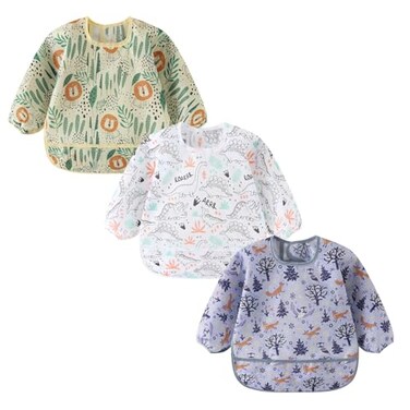 ElecMotive 3 Pack Long Sleeve BibBaby Smock for Eating 630 Months Reusable Shirt Bibs for Babies Toddler