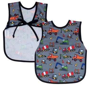 BapronBaby Construction Zone Bapron No Neck Tie Safer Bib for Baby Toddler Soft Waterproof Stain Resistant Machine Washable Sz Preschool 35yrs
