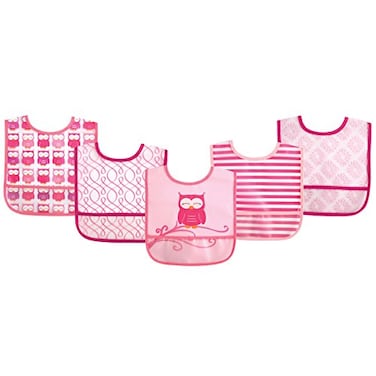 Luvable Friends Unisex Baby Waterproof PEVA Bibs Pink Owl One Size