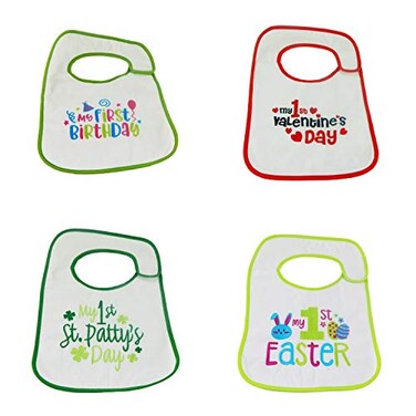 Hello Baby Wonder First Birthday Valentines Day St Pattys Day Easter Bib Set 4pk
