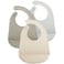 PandaEar 3 Pack Waterproof Silicone Baby Bibs Super Thin Light Weight Feeding Bib with Food Catcher Pocket for Toddler WalnutLinenBrown