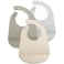 PandaEar 3 Pack Waterproof Silicone Baby Bibs Super Thin Light Weight Feeding Bib with Food Catcher Pocket for Toddler WalnutLinenBrown