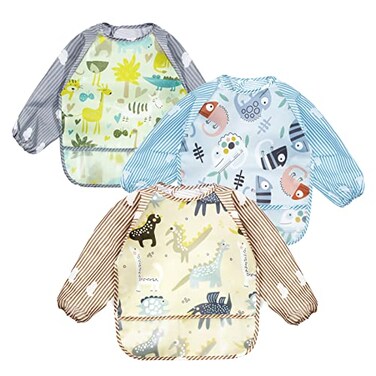 PandaEar 3 Pack Long Sleeve Bibs Waterproof Full Sleeve Bib for Baby Infant Toddler 636 Months Lizard