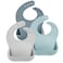 PandaEar 3 Pack Silicone Bibs for Boys Girls for Babies Toddlers Waterproof Feeding Bib with Large Food Catcher BPA Free Blue Gray