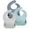 PandaEar 3 Pack Silicone Bibs for Boys Girls for Babies Toddlers Waterproof Feeding Bib with Large Food Catcher BPA Free Blue Gray