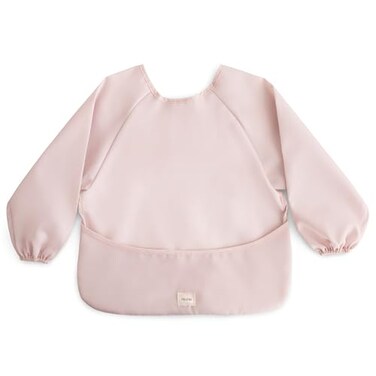 mushie Long Sleeve Baby Bib Water Resistant Adjustable Fit for Ages 624 Months Blush
