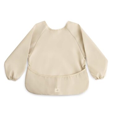 mushie Long Sleeve Baby Bib Water Resistant Adjustable Fit for Ages 624 Months Fog