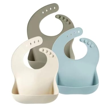 PandaEar Set of 3 Silicone Baby Bibs Waterproof Soft Unisex 1072 Months BlueSageBeige