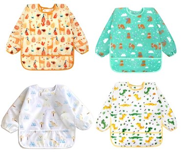 Accmor 4 Pack Long Sleeve Bibs Baby Smock Waterproof Sleeved Bib Smock for Baby Toddler 624 Months