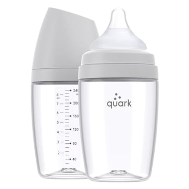 Quark BuubiBottle Max Slow Flow Bottle for Newborn Babies by with AntiColic RealFeel Nipple to Simulate Breastfeeding BPAFree PVCFree ToxinFree 8 Oz Bottle with Lid 2 Pack Gray
