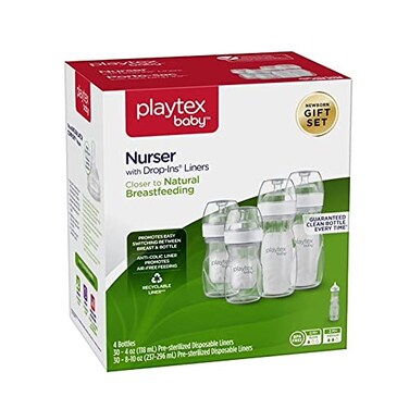 Playtex Baby Nurser Bottle Gift Set with PreSterilized Disposable DropIns Liners Closer to Breastfeeding