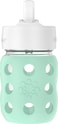Lifefactory 8Ounce Wide Neck Glass Baby Bottle with Protective Silicone Sleeve and Pivot Straw Cap Mint LG2241WMI4
