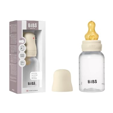 BIBS Baby Bottle 5 oz 150 ml Natural Rubber Latex Nipple AntiColic BPAFree Round Nipple Slow Flow Lightweight Easy to Clean Suitable for Newborns 0 Years Ivory