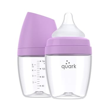 Quark BuubiBottle Mini Slow Flow Bottle for Newborn Babies by with AntiColic RealFeel Nipple to Simulate Breastfeeding BPAFree PVCFree ToxinFree 5 Oz Bottle with Lid 2 Pack Purple