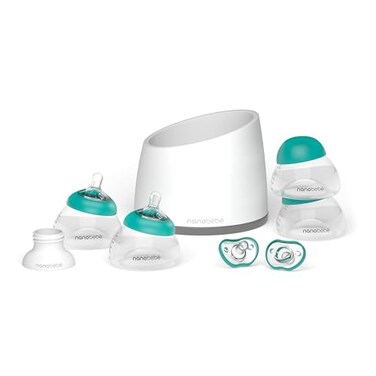 NANOB&Atilde;&permil;B&Atilde;&permil; Nanobebe Breastmilk Baby Bottle AntiColic Starter Set with Silicone Pacifiers Breast Pump Adapter and Slow Flow Nipples 5 oz TealGrey
