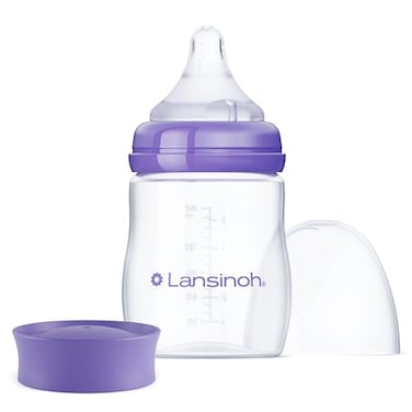 Lansinoh AntiColic Baby Bottles BPAFree Plastic 5 Ounces 1 Count Slow Flow Nipples Size S Breastfeeding Bottle with NaturalWave Design