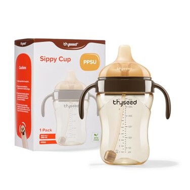 Thyseed SpillProof Weighted Straw Sippy Cup Baby Transition Trainer Soft Silicone Spout BPAFree 6m 10 oz 1 Pack