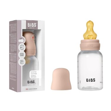 BIBS Baby Bottle 5 oz 150 ml Natural Rubber Latex Nipple AntiColic BPAFree Round Nipple Slow Flow Lightweight Easy to Clean Suitable for Newborns 0 Years Blush