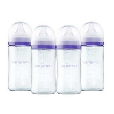 Lansinoh Glass Baby Bottles AntiColic 8 Ounces 4 Count Bottles for Feeding Baby Essentials Includes 4 Medium Flow Nipples Size M