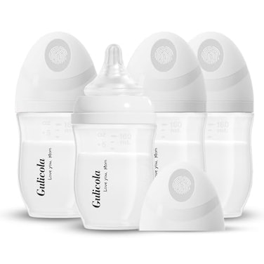 Gulicola PP NOT Glass Baby Breastfeeding Bottles Newborn Set 4 Pack Extra Slow Flow Nipples 0 Months 5 oz White