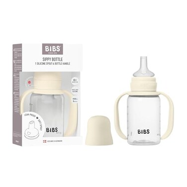 BIBS Sippy Bottle 150 ml LeakProof Toddler Cup with EasyGrab Handles Soft Silicone Spout BPAFree Baby Training Cup Ivory