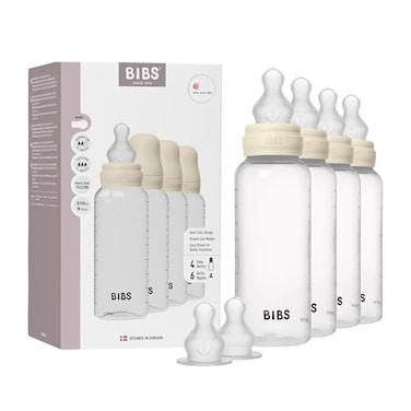 BIBS Baby Bottle 270 ml Silicone Nipple 4 Pack AntiColic BPAFree Round Nipple Lightweight Easy to Clean Suitable for Newborns 0 Years 4Pack 2 Extra Nipples Ivory