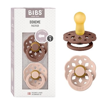 BIBS Pacifiers Boheme Collection BPAFree Baby Pacifier Made in Denmark Set of 2 WoodchuckBlush Color Premium Soothers Size 06 Months