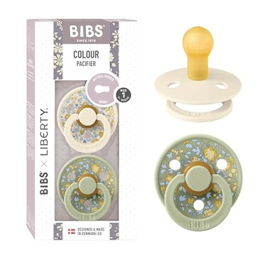 BiBS Liberty Pacifier 2Pack BPA Free Pacfiers with Natural Latex Round Nipple Made in Scandinavia Size 1 06 Months Eloise Sage