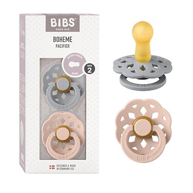 BIBS Pacifiers Boheme Collection BPAFree Round Nipple Nautral Rubber Latex Made in Denmark Set of 2 CloudBlush Color Premium Soothers Size 618 Months