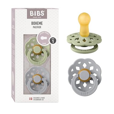 BIBS Pacifiers Boheme Collection BPAFree Baby Pacifier Made in Denmark Set of 2 SageCloud Color Premium Soothers Size 06 Months