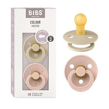 BIBS Pacifiers Colour Collection Natural Rubber Baby Pacifier Set of 2 BPAFree Soothers Made in Denmark 6 Months Pack of 2 VanillaBlush
