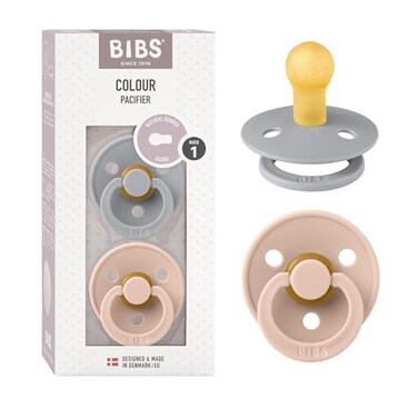 BIBS Pacifiers Colour Collection Natural Rubber Baby Pacifier Set of 2 BPAFree Soothers Made in Denmark 6 Months Pack of 2 CloudBlush