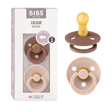 BIBS Pacifiers Colour Collection Natural Rubber Baby Pacifier Set of 2 BPAFree Soothers Made in Denmark 6 Months Pack of 2 WoodchuckBlush