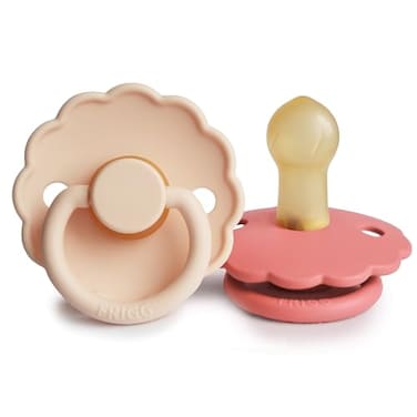 FRIGG Daisy Natural Rubber Baby Pacifier Made in Denmark BPAFree Pink CreamPoppy Size 1 2Pack