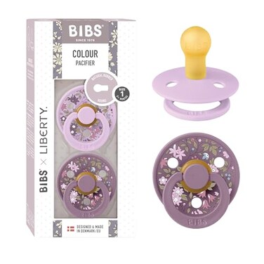 BIBS Liberty Soother 2Pack BPA Free Dummy Pacifier Round Nipple Natural Rubber Latex Made in Denmark Size 1 06 Months Chamomile Lawn Violet Sky