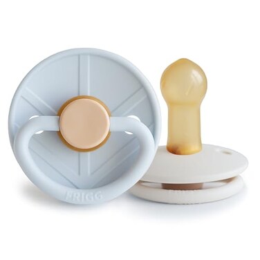 FRIGG Little Viking Natural Rubber Baby Pacifier 2Pack Made in Denmark BPAFree Powder BlueCream618 Months
