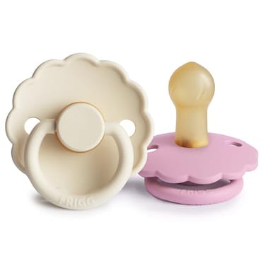 FRIGG Daisy Natural Rubber Baby Pacifier Made in Denmark BPAFree CreamLupine Size 1 2Pack